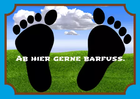 Hinweis AB HIER GERNE BARFUSS. Bild